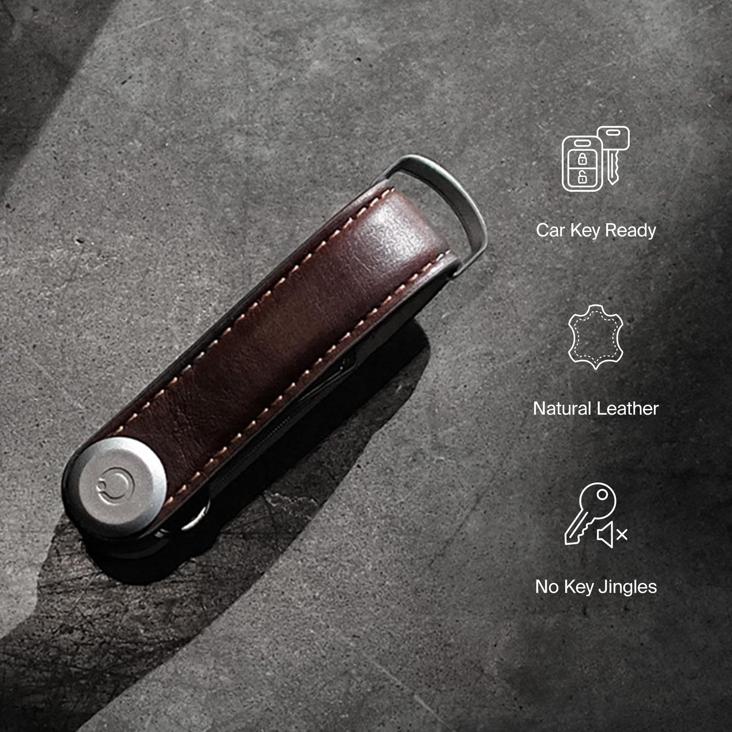 Orbitkey Leather Key Organizer | Durable, Stainless Steel Locking Mechanism, Slim & Quiet Profile | Holds up to 7 Keys, Charcoal with Grey Stitching