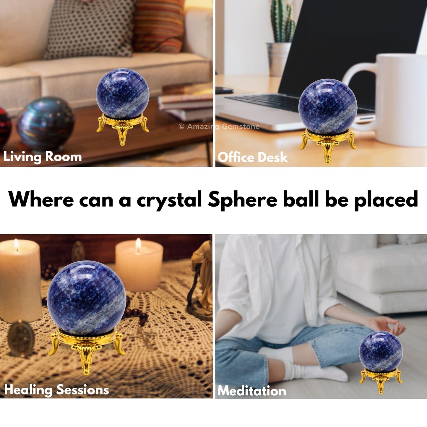 Amazing Gemstone Sodalite Crystal Ball with Stand - 2" Inches Crystal Sphere Meditation Balls for Witchcraft and Decorative Balls