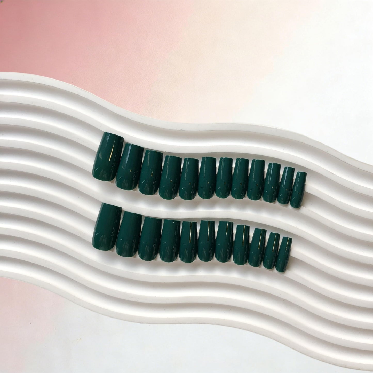 SXVME Press On Nails Long Square - Emerald Green Press on Nails with Glue for Women, Natural Simple Fake Nails Press ons Medium, Glossy Soft Gel Glue on Nails Coffin, Reusable Nail Stick Ons, 24 Pcs