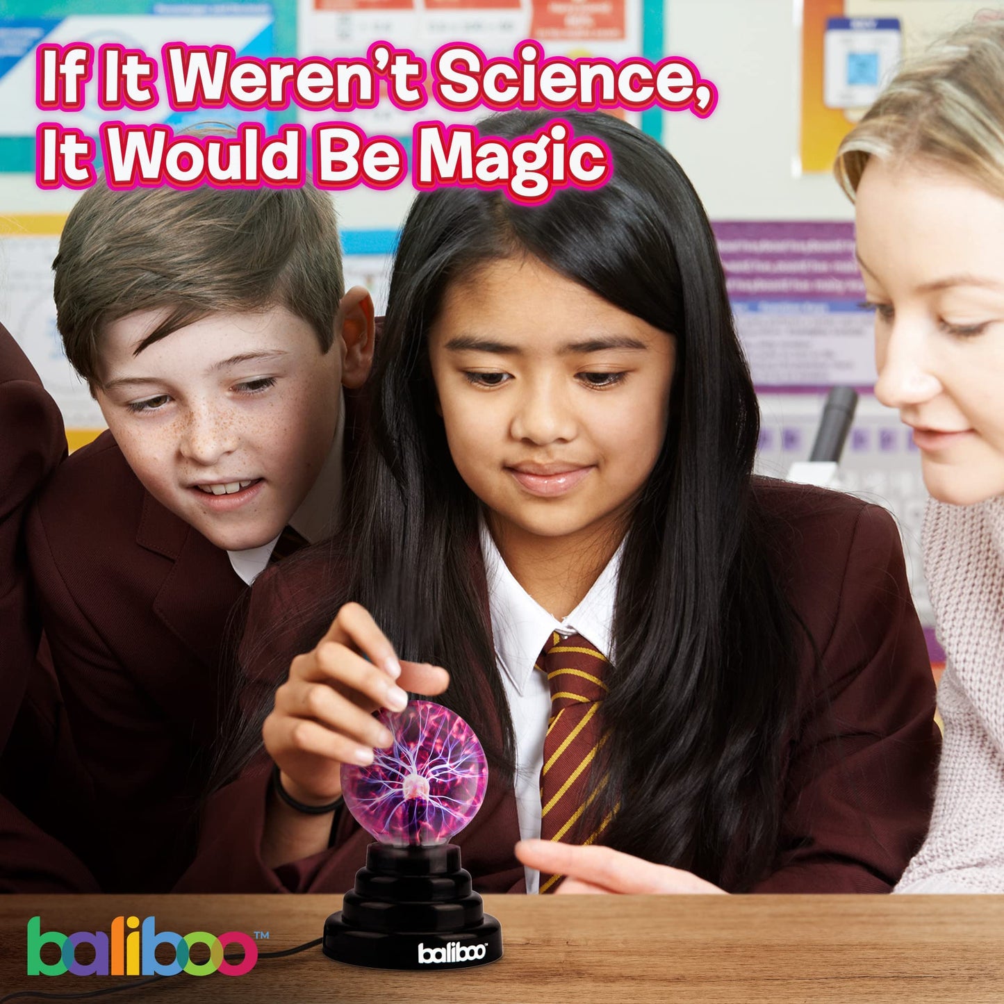 BALIBOO 3" Mini Plasma Ball Light – Touch Activated Lightning Globe – USB and Battery Powered Plasma Globe Lamp – Interactive Science Static Electricity Ball