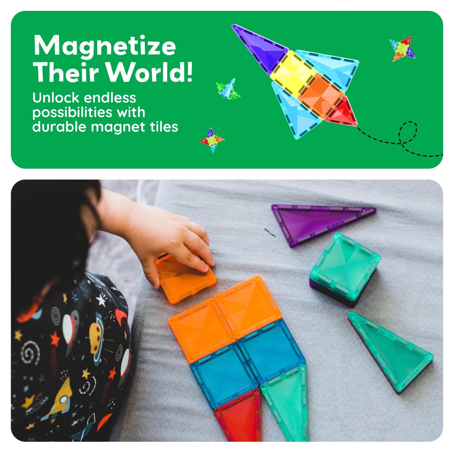 PicassoTiles 100pc Magnetic Tile Mini Diamond Set Travel Size STEM Educational Building Kit for Toddlers Preschool Boys Girls Age 3 Plus Montessori Indoor Learning Toy for Creative Development PTM100