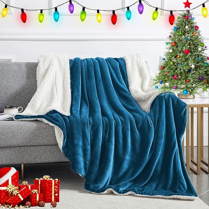 IR Imperial Rooms Teal Sherpa Fleece Throw Blanket Twin Size for Bed - Wholesale Bulk Pack of 12 Sherpa Blankets - Soft Fluffy Throw Blankets for Hotels, Guest Bedroom, 60x80 Inches