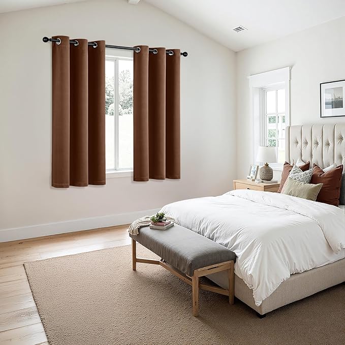 MIULEE Blackout Curtains for Bedroom Living Room 63 Inches Long 2 Panels, Thermal Insulated Room Darkening Drapes Solid Grommet Noise Reduction Light Blocking Window Treatments 40x63 Inch Mocha Brown