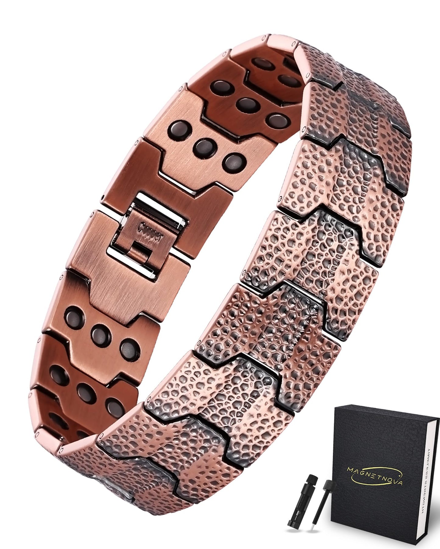 MagnetNova 3X Strength Magnetic Bracelet for Men, 99.99% Pure Copper Bracelet with Magnets, Adjustable Size with Sizing Tool & Gift Box