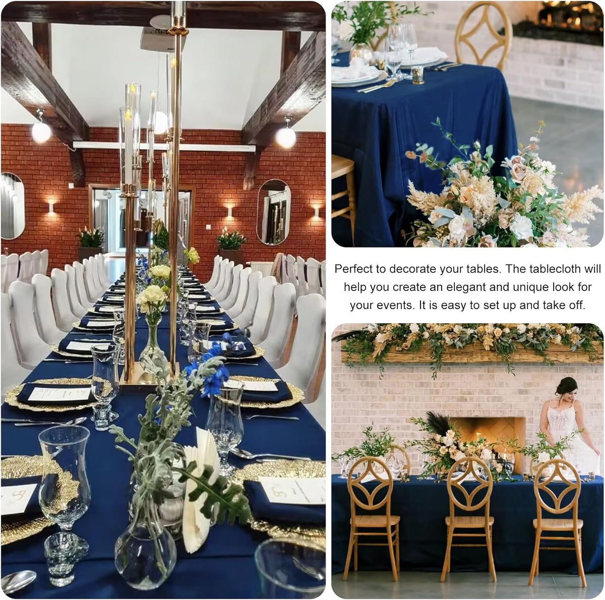 4 Pack Rectangle Tablecloth 90x156Inch Navy Blue Polyester Table Cover for Wedding Dining Table Buffet Parties Banquet Decoration（Navy Blue）