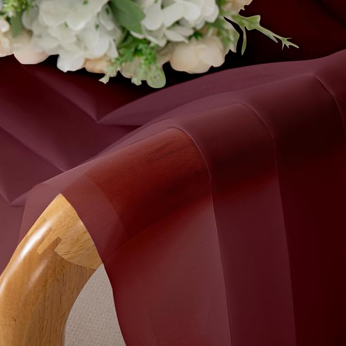 Aiyufeng Sheer Voile Window Treatment Rod Pocket Curtain Panels for Kitchen Bedroom Living Room Drapes Sunlight Filtering Privacy Semi Home Decor Assorted Colors Sizes (Burgundy, 40 W x 72 L)