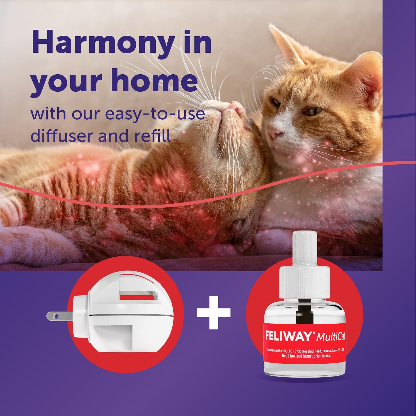 FELIWAY MultiCat 30 Day Cat Calming Plug In Pheromone Diffuser Starter Kit, 48ml - Helps Reduce Conflicts and Signs of Tension in Multi-Cat Households