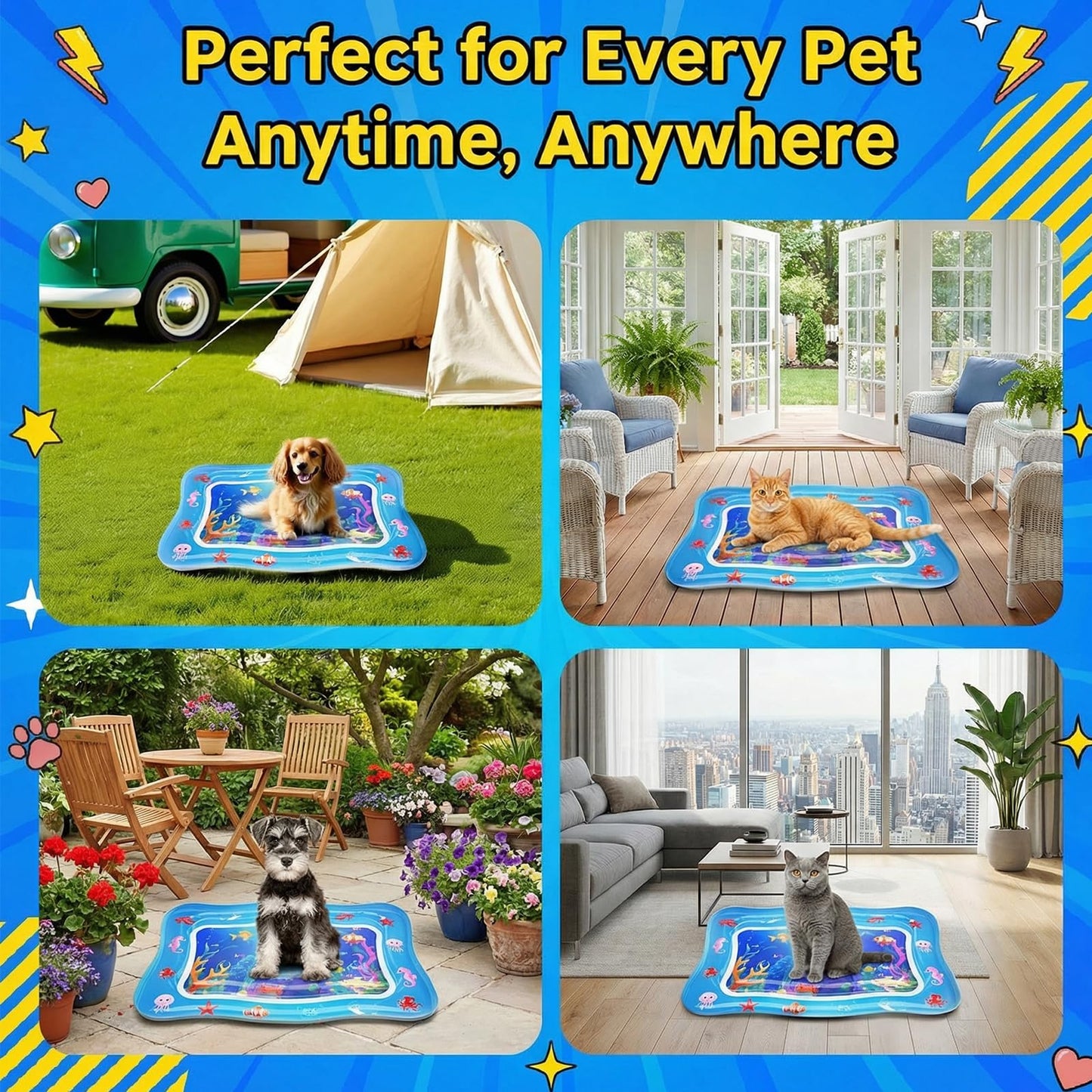 Aoioploa Cat Water Mat - Interactive Cat Toys Upgraded Thickened 0.7mm PVC Cooling & Heating Water Bed with Floating Fish, Anti-Scratch Leak Proof Foldable Water Sensor Play Mat for Cats