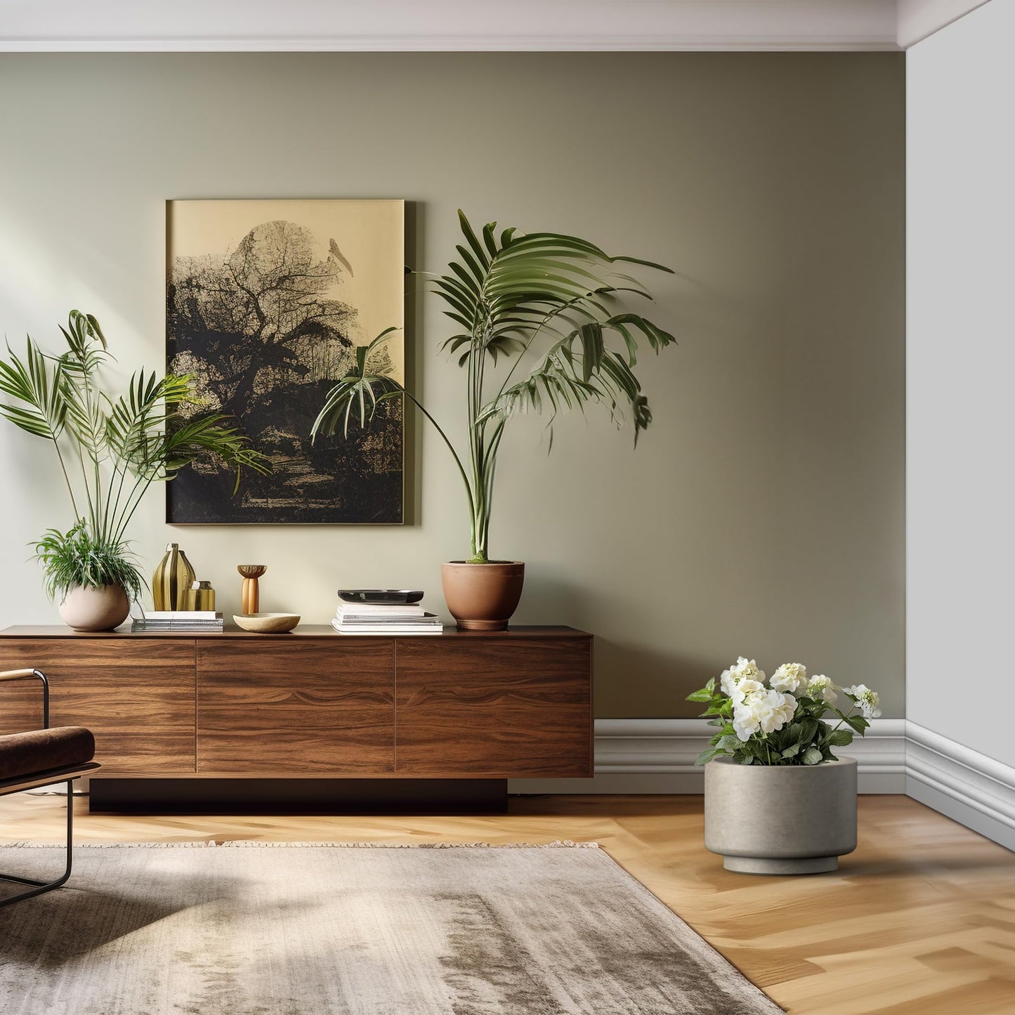 Kante 15.7 Inch Dia Concrete Planter, Weathered Concrete Finish with Painted Interior