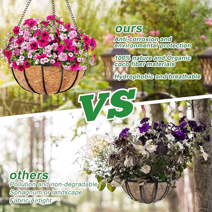 Y&M Pack of 4 12" Pre-Formed Round Coco Fiber Coco Liner Hanging Basket Liners,Coco Replacement Liner for Hanging Basket