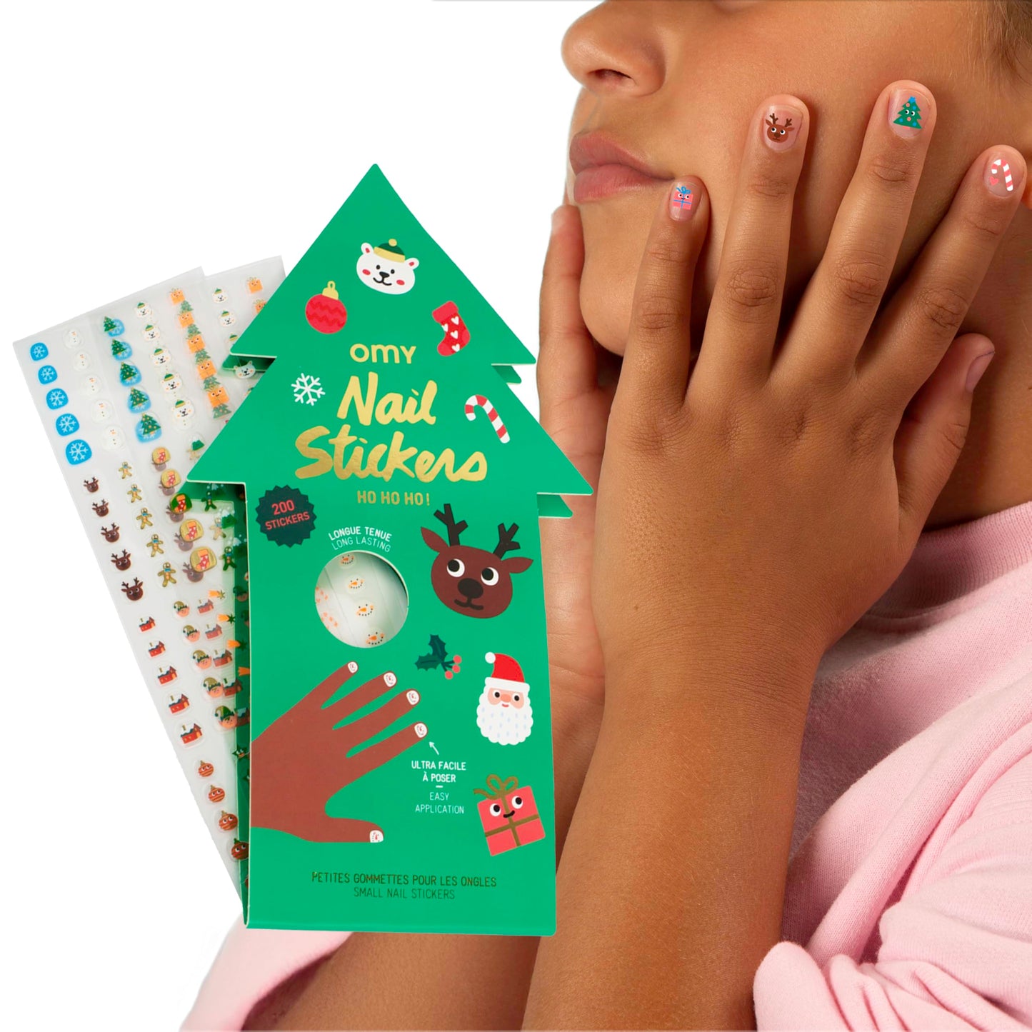 Omy Christmas Nail Stickers for Kids - 200 Stickers, Waterproof, Durable, Fun, Creative Designs | Strong Enough to Last Through Hand Washing - Easy to Apply, Safe, Non-Toxic | Age 3 and Up