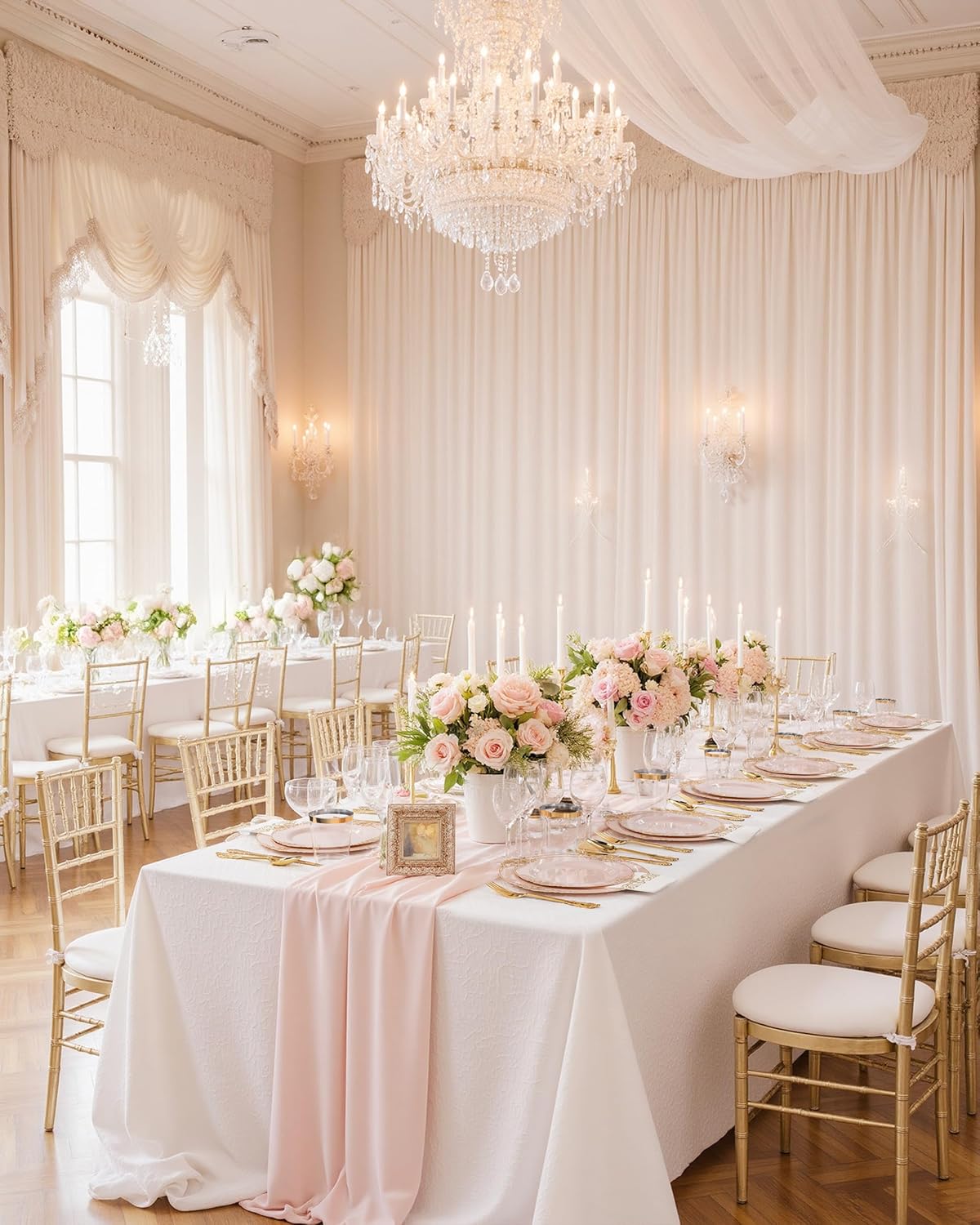 Nervure 350PCS Pink Plastic Plates - Pink Dinnerware Sets for 50 Guests - 100 Disposable Plates, 150 Gold Plastic Silverware, 50 Cups, 50 Napkins for Wedding & Party