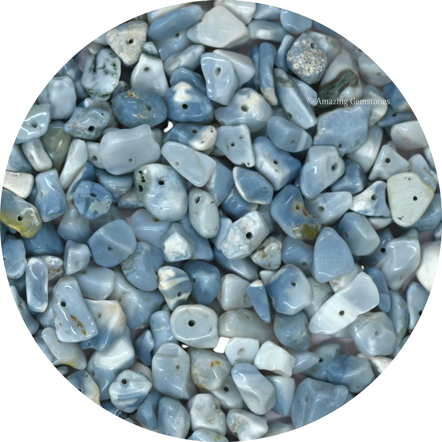 Blue Opal Pre Drilled Natural Crystals Crushed Chips Beads for Jewelry Making, DIY Handmade Healing Crystals (25 Inch Strand)