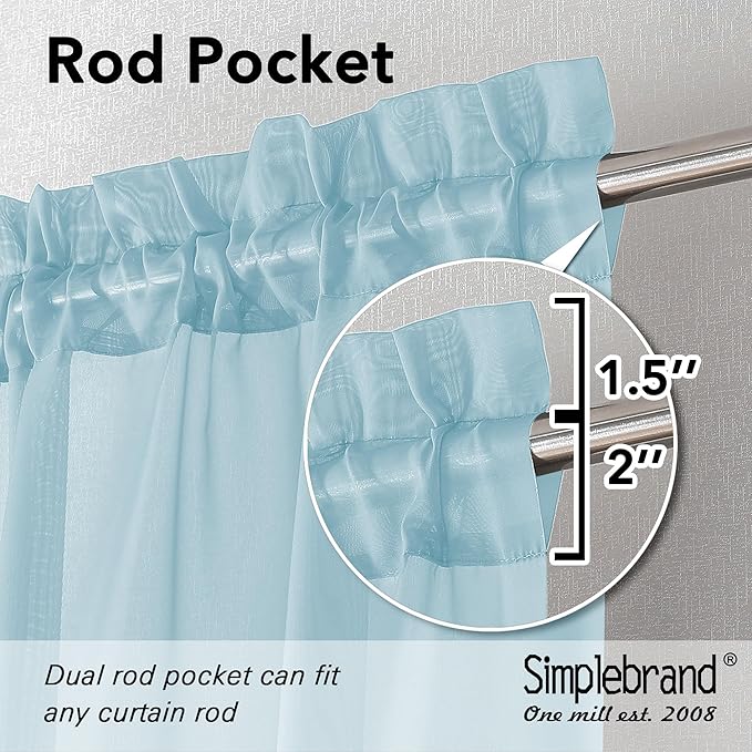 Simplebrand Sky Blue Sheer Curtains 63 Inch Length 2 Panels, Rod Pocket Solid Color Window Sheer Curtain Panels, Elegant Curtains & Drapes for Living Room, Bedroom 2 Panels (42" W x 63" L)