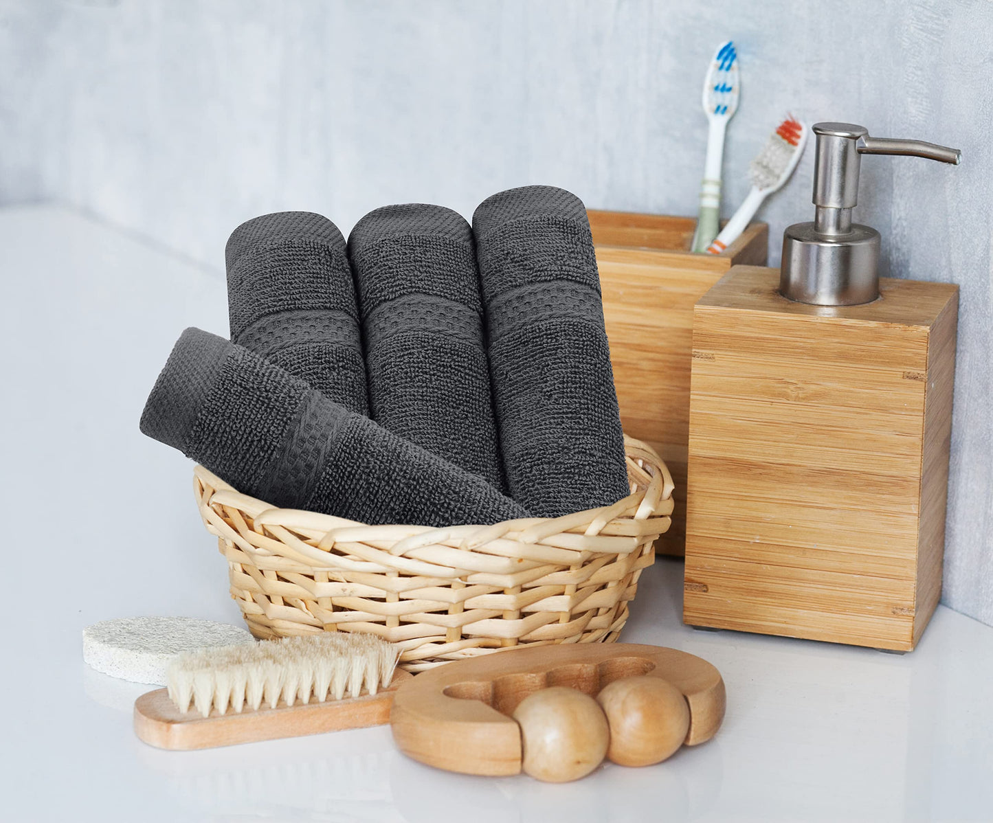 Utopia Towels 8 Piece Luxury Towel Set – Majestic Plush, Super Absorbent & Quicker-to-Dry, Thick 100% Ring Spun Cotton Towels for Bathroom, Spa & Hotel – 2 Bath, 2 Hand, 4 Washcloths, Grey