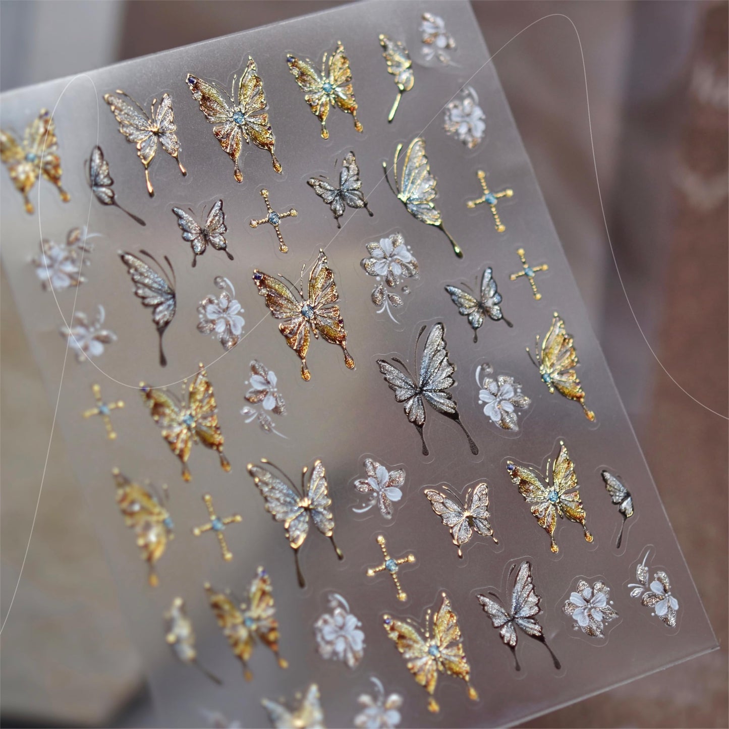 Phuryllic 3D Nail Stickers for Nail Art, Embossed Self-Adhesive Cute Nail Charms & Decals for DIY Nails, Easy-to-Apply Nail Design Supplies & Accessories for Home Manicure-Baroque Golden Butterfly
