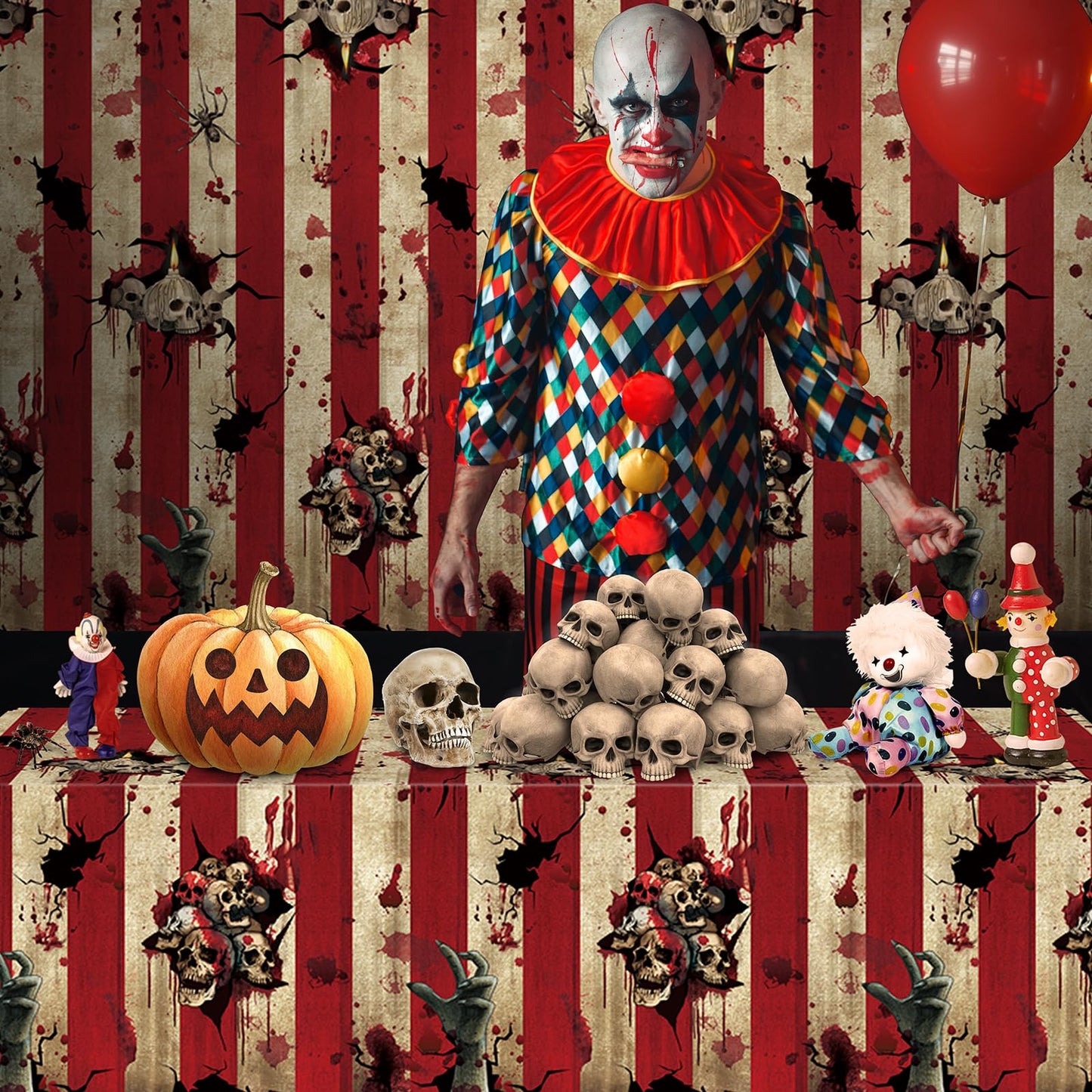100 Ft Creepy Carnival Wallpaper, Rolls of Evil Circus Backdrop & Skull Wall Background for Haunted House Decorations