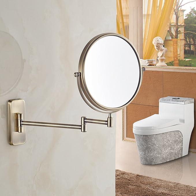 GURUN 8-Inch Double-Sided Wall Mount Makeup Mirrors with 10x Magnification Bathroom Mirror for Hotel Antique Satin Brass Finished M1406K(8in,10X)