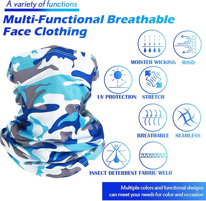 Geyoga 6 Pieces Winter Face Mask for Men UV Protection Mask Sunscreen Breathable Windproof Neck Gaiters Scarf Fishing Cycling Running (Camouflage Colors)