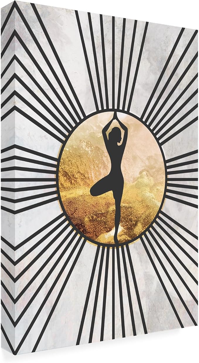 Trademark Fine Art Canvas Wall Art - Sarah Manovski 'Black Gold Yoga Sun 2' Wall Art for Living Room, Bedroom, or Office Décor