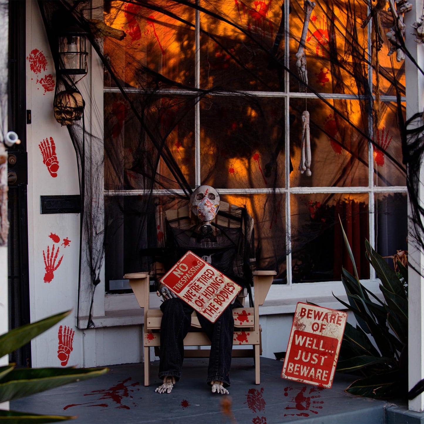 Outus 8 Pcs Halloween Decoration Signs and Halloween Handprint Footprint Window Stickers Set Including 2 8" x 12" Decorative Signboard 6 10" x 14" Sticker for Window Wall Floor Glass