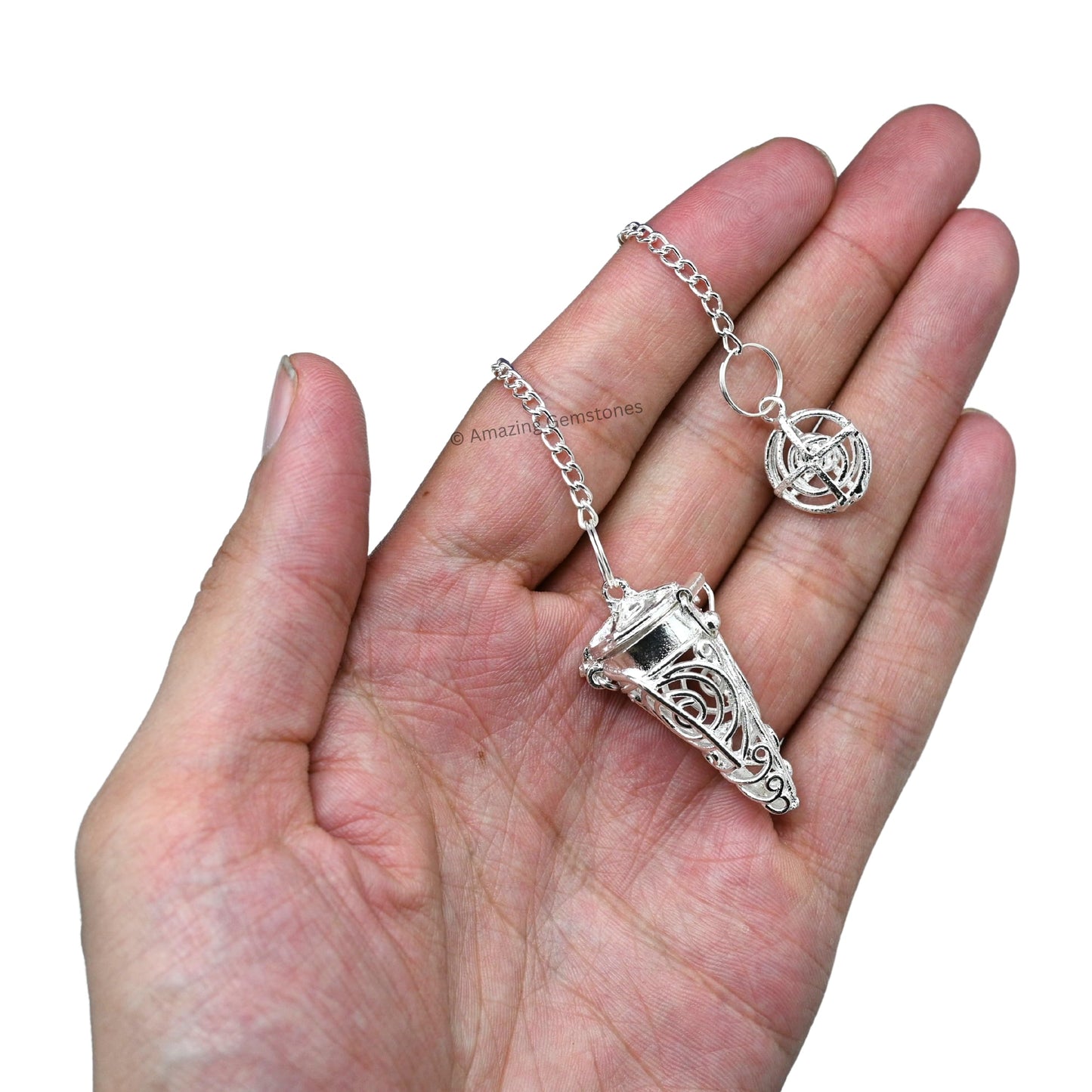 Amazing Gemstone Healing Metal Pendulums for Divination, Silver Cone Chamber Steel Copper Pendulum High Energy Pendulo de Bronce Pendulos de Mesa MP88