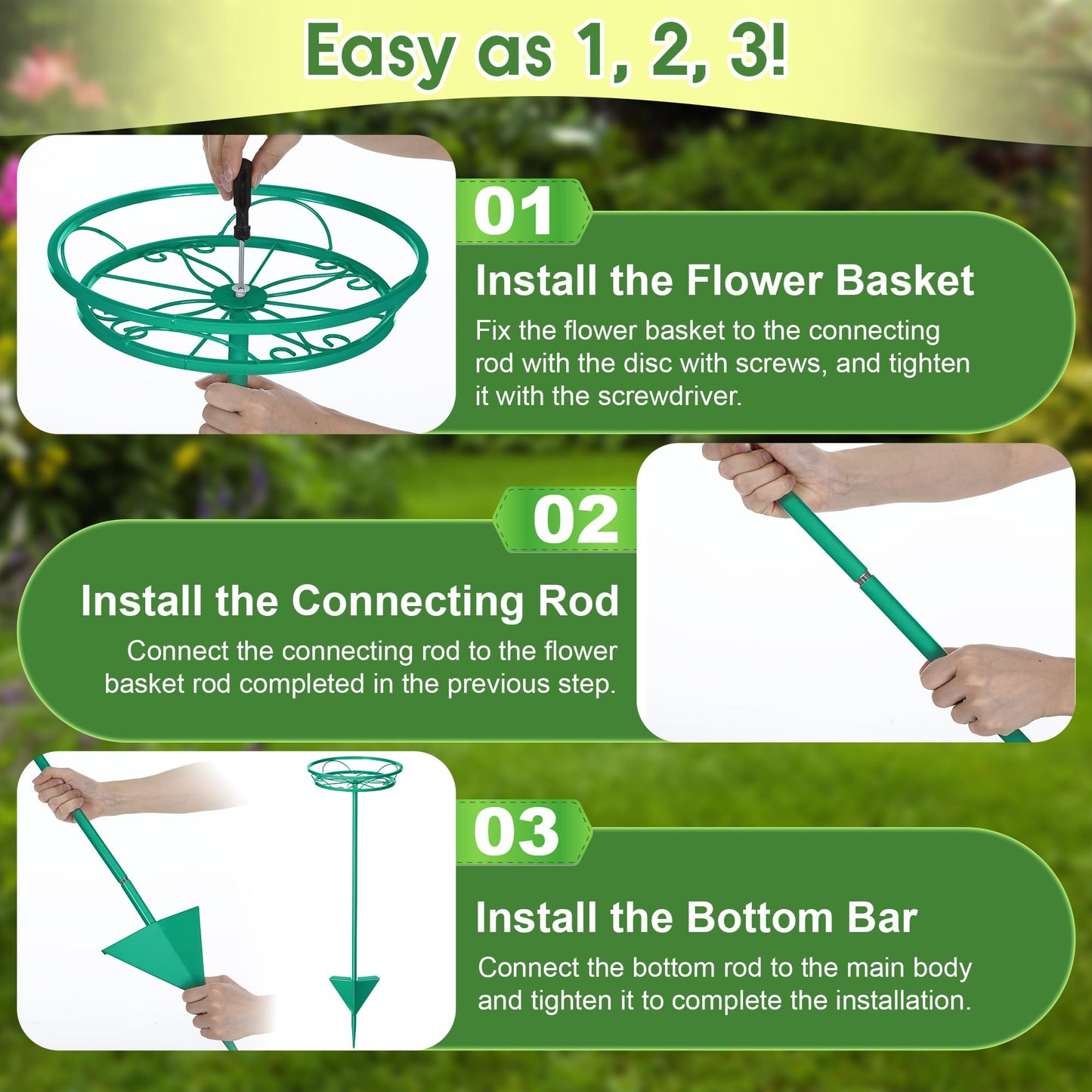 Tellingyou 2 Pack Adjustable Outdoor Flower Pot Stand, Metal Outdoor Plant Stands, Spring Summer Versatile Plant Stand Garden Stake for Display Plants, Elegant Solution for Landscaping Decor (Black)