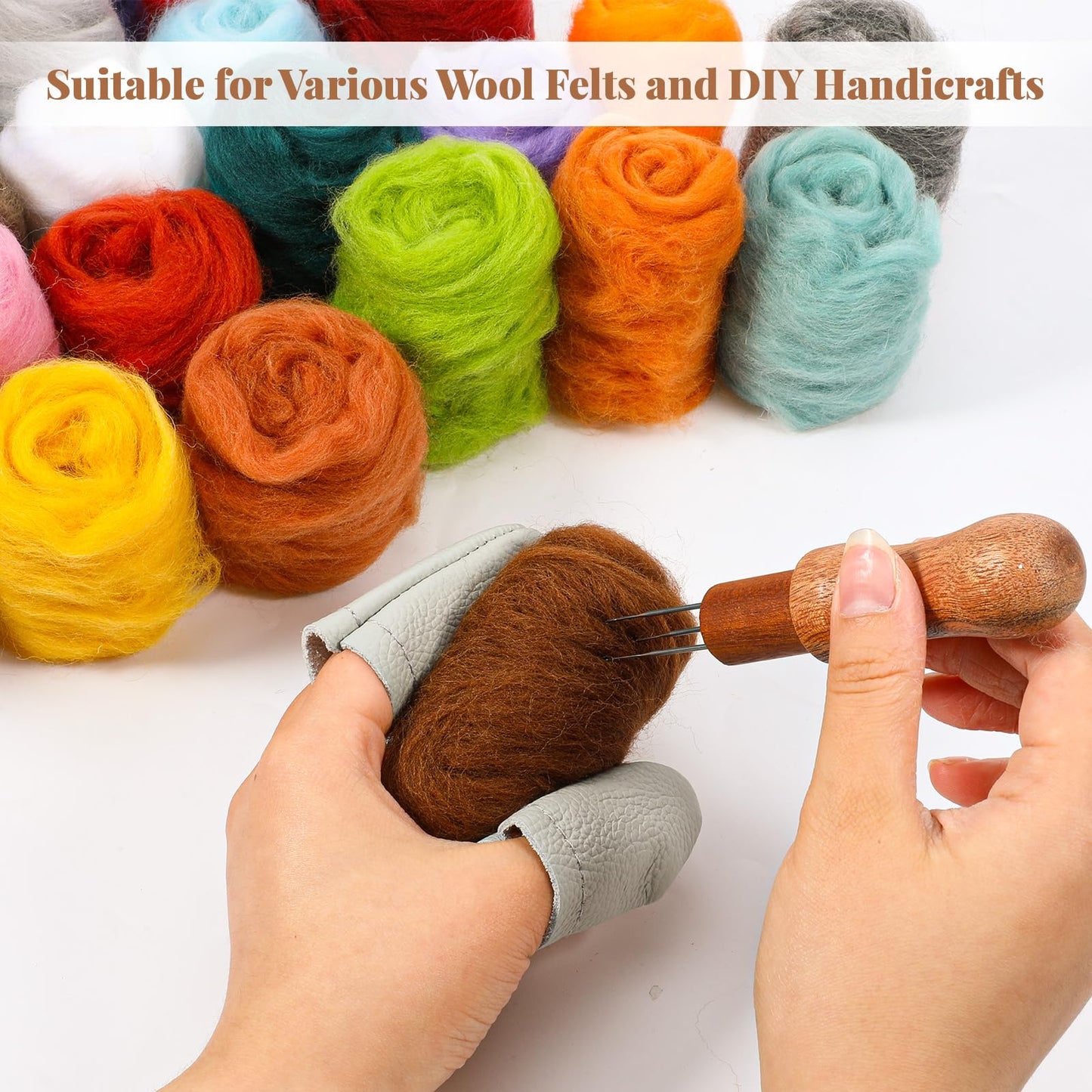 Oqqlin 62 Pcs Needle Felting Kit, Felting Kits for Beginners Adult Including 24 Colors Wool Roving, Felt Needles, Felt Pad, Needle Handles, Finger Beds, Keychains, Fake Eyes, Storage Bag, Instruction