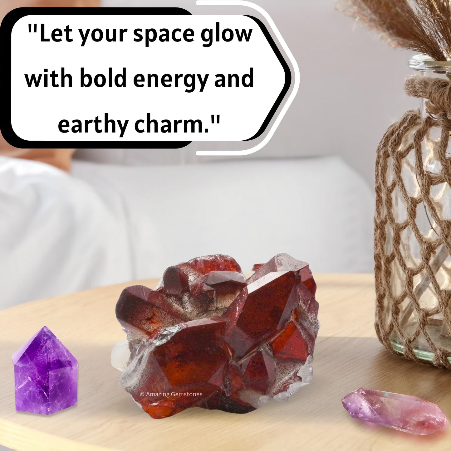 Amazing Gemstone Red Hematoid Quartz Crystals and Healing Stones Mineral Specimen - Premium Semi Precious Gem Stones for Spiritual Growth - Healing Crystals Geode Cluster for Meditation