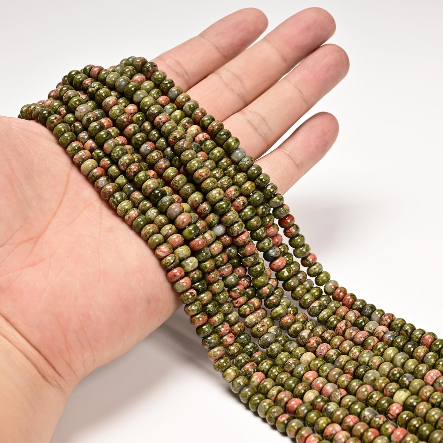 ICAI 4x6mm Natural Rondelle Beads – Loose Gemstone Spacers for DIY Jewelry Making (Unakite)
