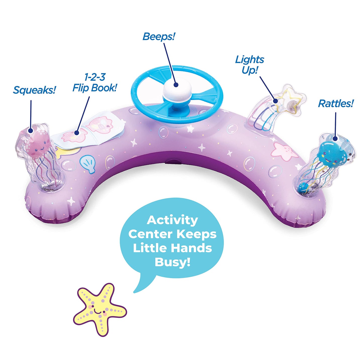 SwimSchool Baby Pool Float with Adjustable Canopy - 6-24 Months - Includes 5-Toy Interactive Play Console Safety Seat - Pink