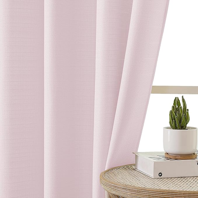 Chyhomenyc Bennet Blush Pink Curtains 96 Inches Long 2 Panels, Faux Linen Textured Semi Sheer Airy Light Filtering Soft Privacy Farmhouse Curtain Drapes for Living Room Bedroom, Each 40" Wx96 L