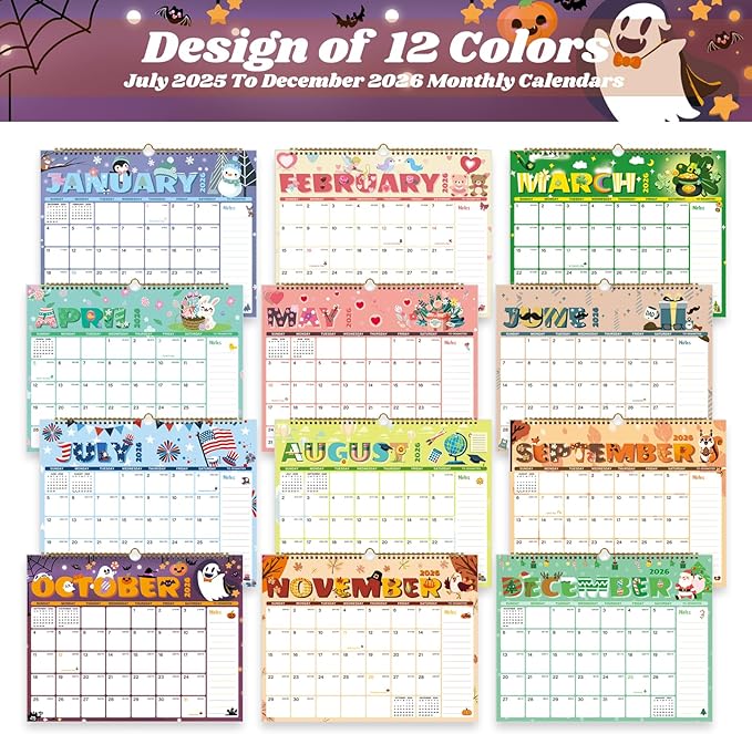 2025-2026 Wall Calendar, Calendar 2025-2026, 18 Month Calendar July 2025 - December 2026, 14.8" X 11.5", Calendar with Twin-Wire Binding, Hanging Hook and Julian Dates (Seasonal Designs)