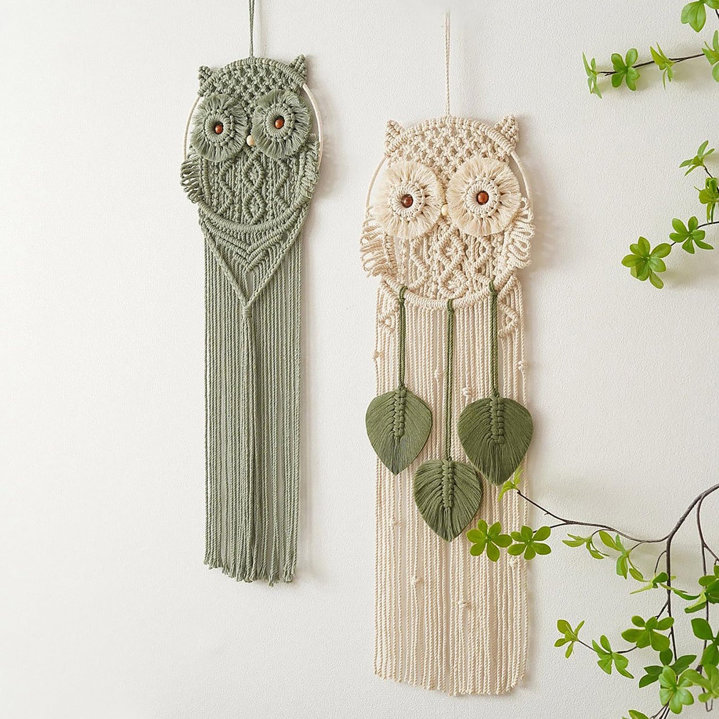 Tissting Cotton Macrame Owl Wall Art - Hand-Woven Boho Decor for Bedroom, Living Room Nursery with Easy Hanging, Housewarming Gift