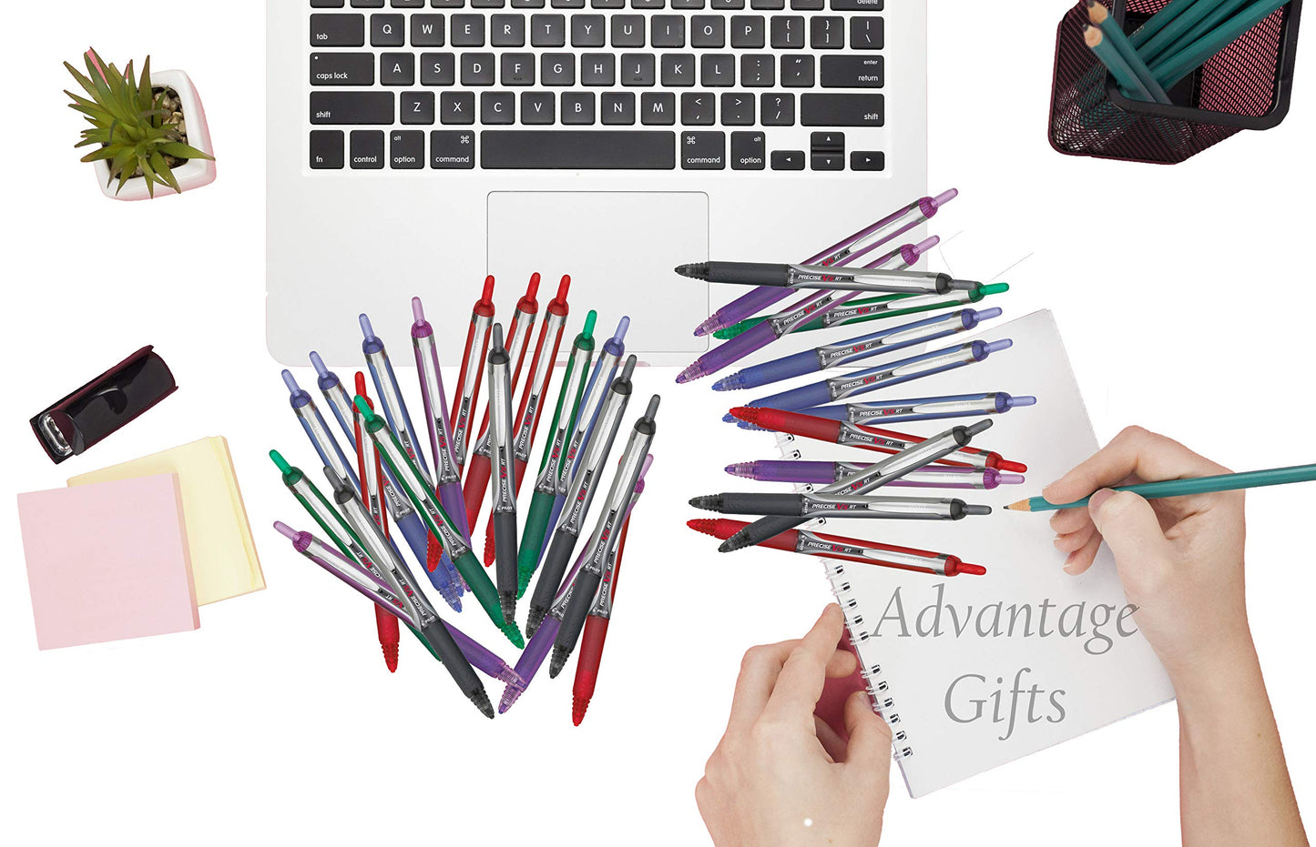 Advantage Gifts Precise V5 RT Retractable Rolling Ball Pens, Extra Fine Point (.5mm), Red Ink, 7-pk; Premium Comfort Grip, Bundle with Plastic Reusable Pouch
