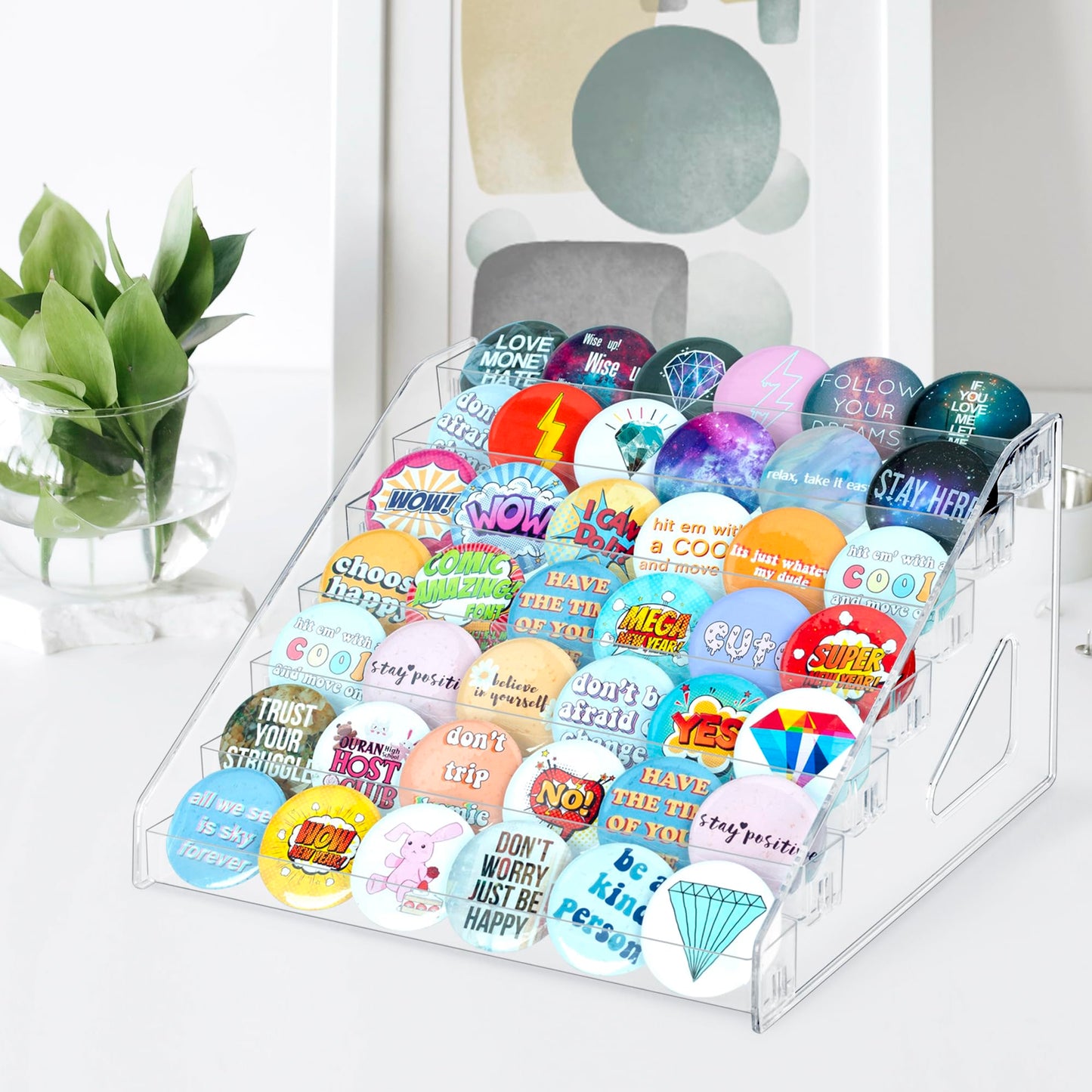 PACMAXI 7-Layer Transparent Button Pins Display Case, Large Capacity Storage Organizer for 35-60 Badges, Portable and Durable Display Box (No Button Pins Included) (7-Layers)