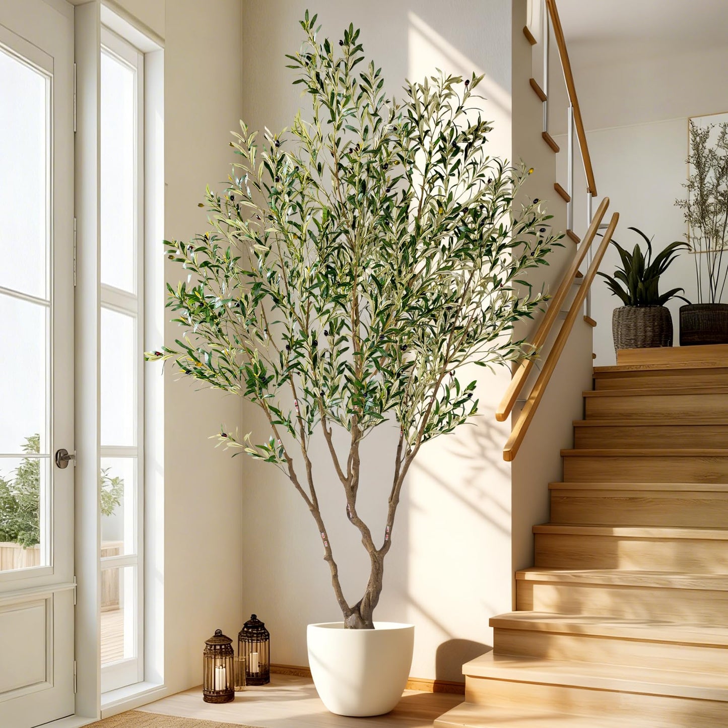 7ft Faux Olive Tree with Pot & Moss Artificial Olive Plant Fake Olive Tree for Home Decor, Large Indoor Artificial Trees Faux Plants Indoor Durable Artificial Trees for Living Room/Office