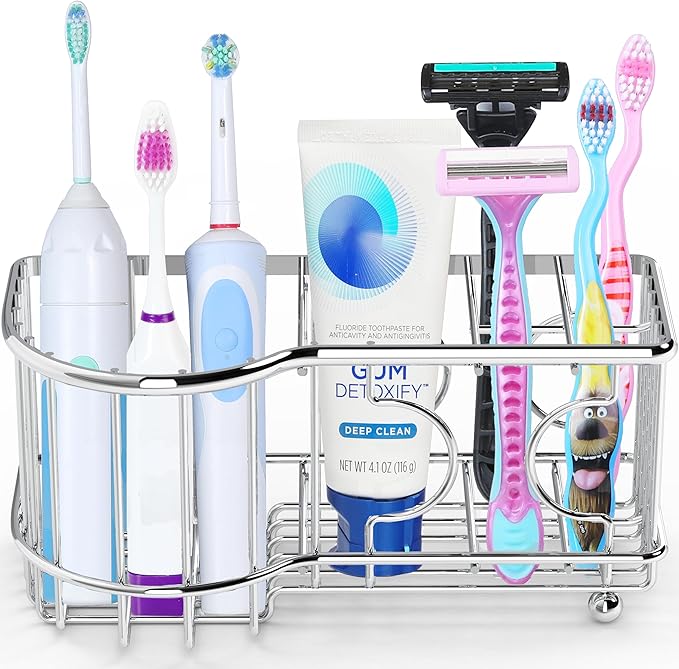 Simple Houseware Multi-Functional 6 Slots Toothbrush Holder, Chrome