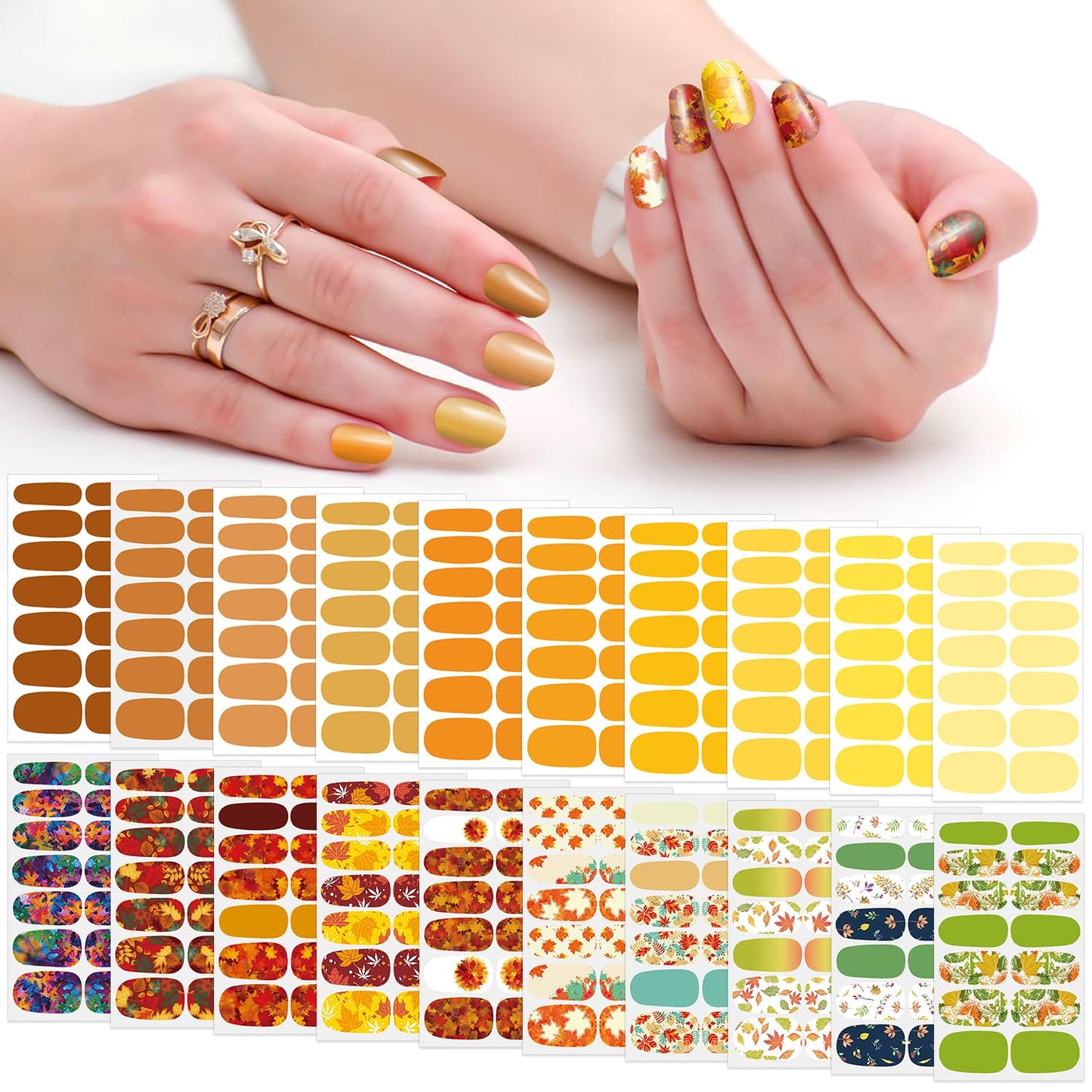 SILPECWEE 20 Sheets Fall Nail Wraps for Women Nail Polish Stickers Maple Leaves Solid Color Stick on Nail Polish Strips Self Adhesive Gel Nail Strips Fingernail Sticker with Nail File