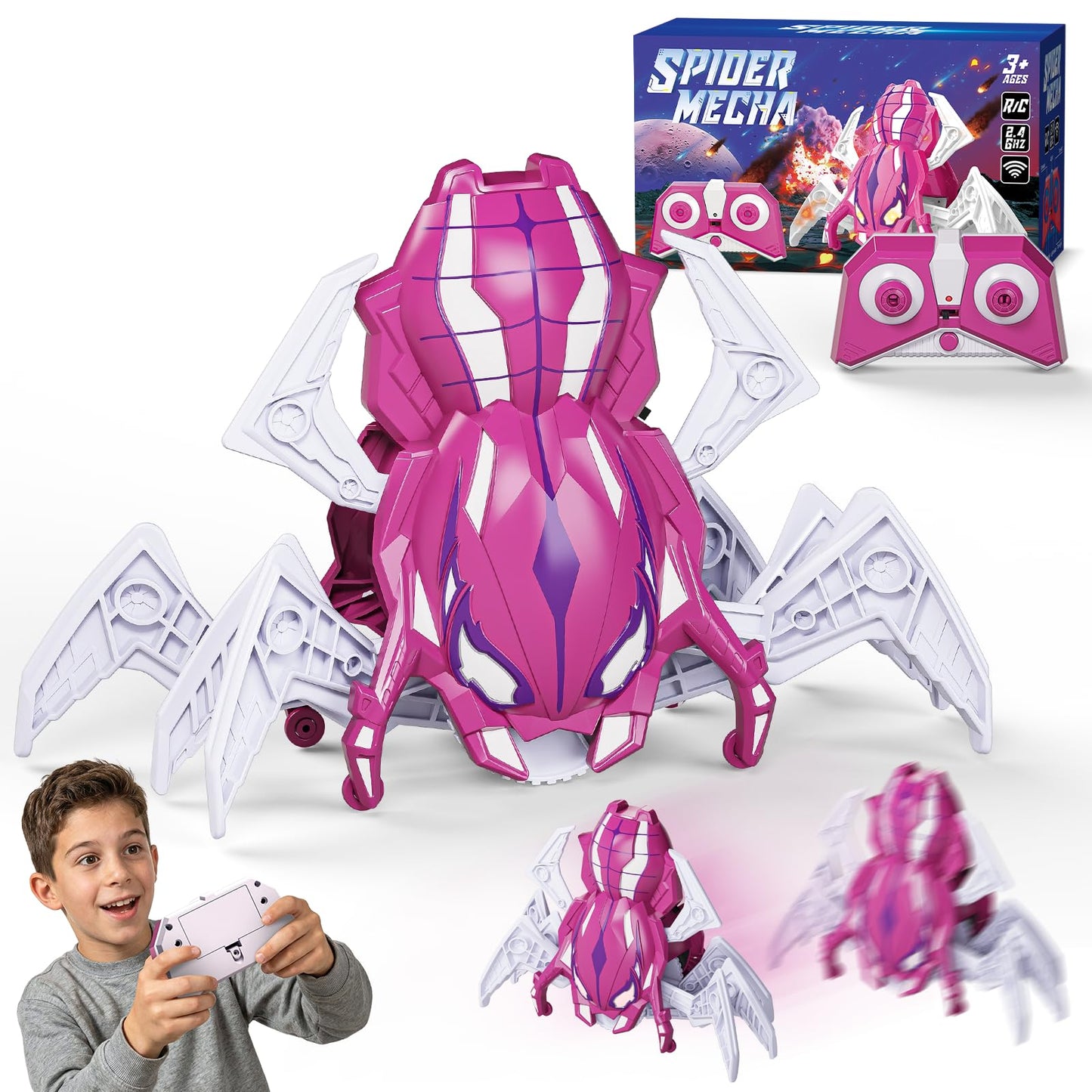 Agard Remote Control Spider Robot Toy - 2.4 GHZ RC Spider Toys, Realistic Remote Control Animal - Kids Easter Gifts Toys for 3 4 5 6 7 8 9 Year Old(Pink White)