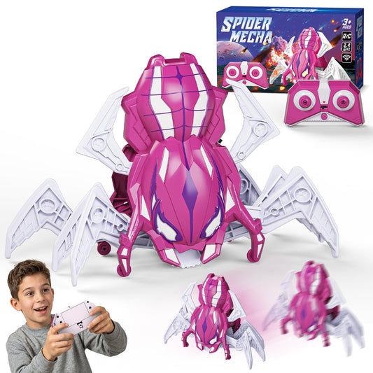 Agard Remote Control Spider Robot Toy - 2.4 GHZ RC Spider Toys, Realistic Remote Control Animal - Kids Easter Gifts Toys for 3 4 5 6 7 8 9 Year Old(Pink White)
