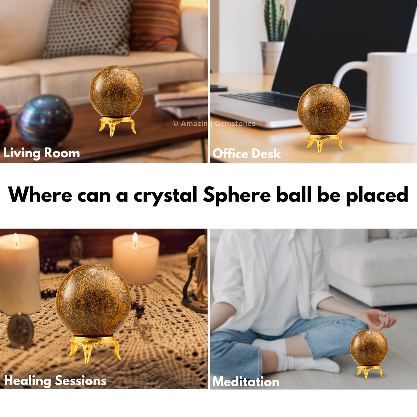 Amazing Gemstone Mariyam Jasper Crystal Ball with Stand - 2" Inches Crystal Sphere Meditation Balls for Witchcraft and Decorative Balls