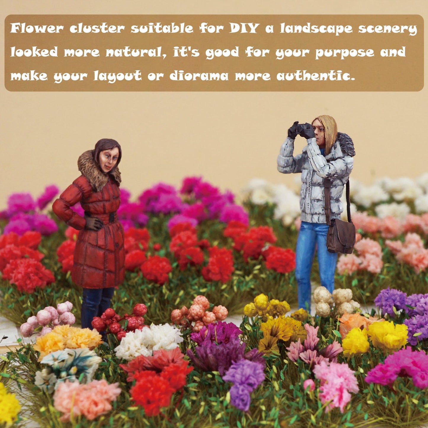 Woohome Flower Cluster Flower Vegetation Groups Grass Tufts Miniature Static Scenery for DIY Architecture Building Model Railway Train Diorama Garden Scenery Landscape Layout (Moon Flower, Yellow)