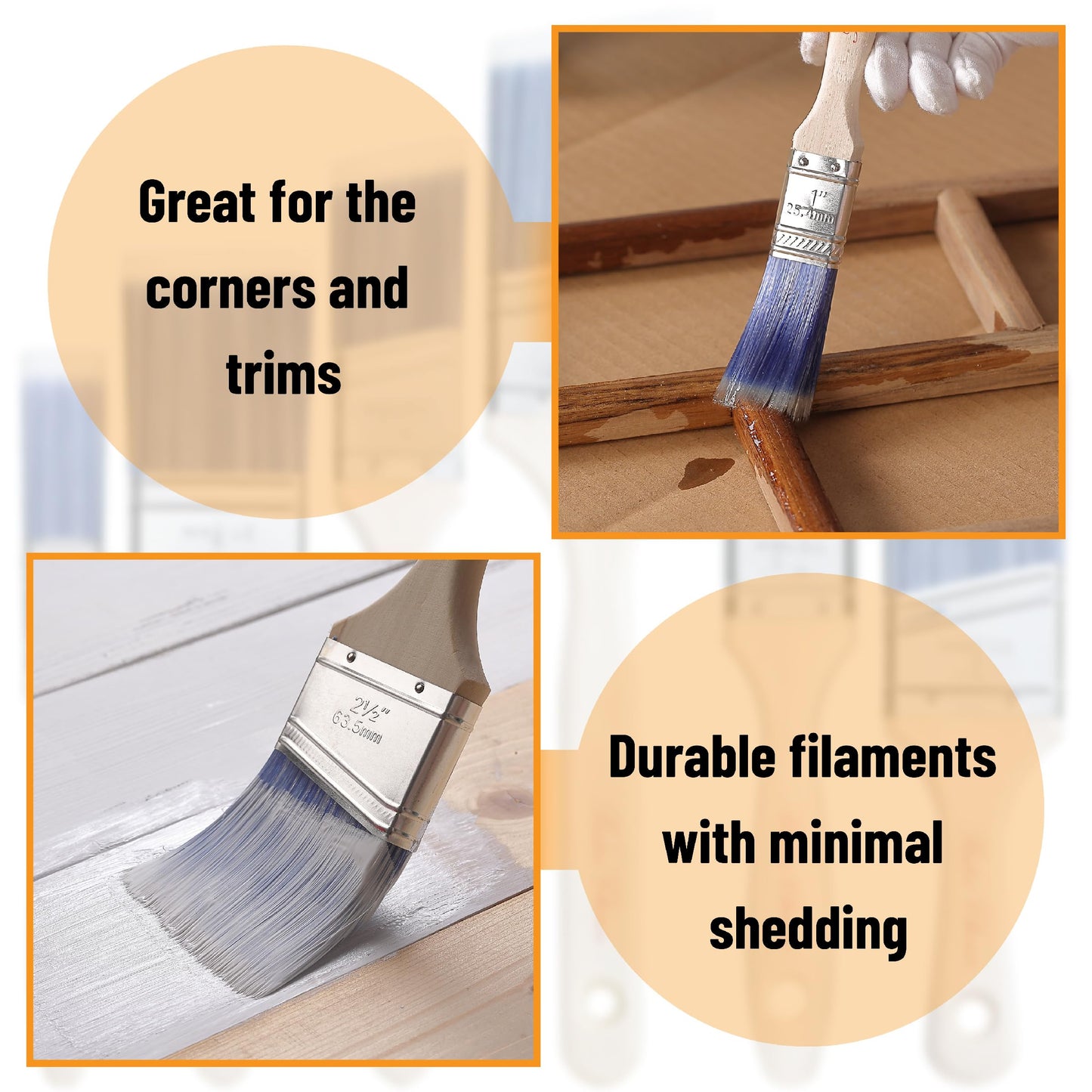Bates Angle Paint Brushes - 1.5-Inch, 12 Pack, Treated Wood Handles for Walls, Furniture & Stain