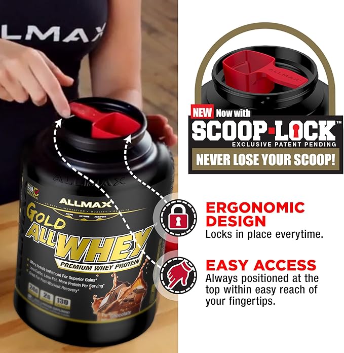 ALLMAX Nutrition Gold ALLWHEY, Chocolate - 2 lb - 24 Grams of Protein Per Scoop - Gluten Free, Low Carb & Low Sugar - Approximate 30 Servings
