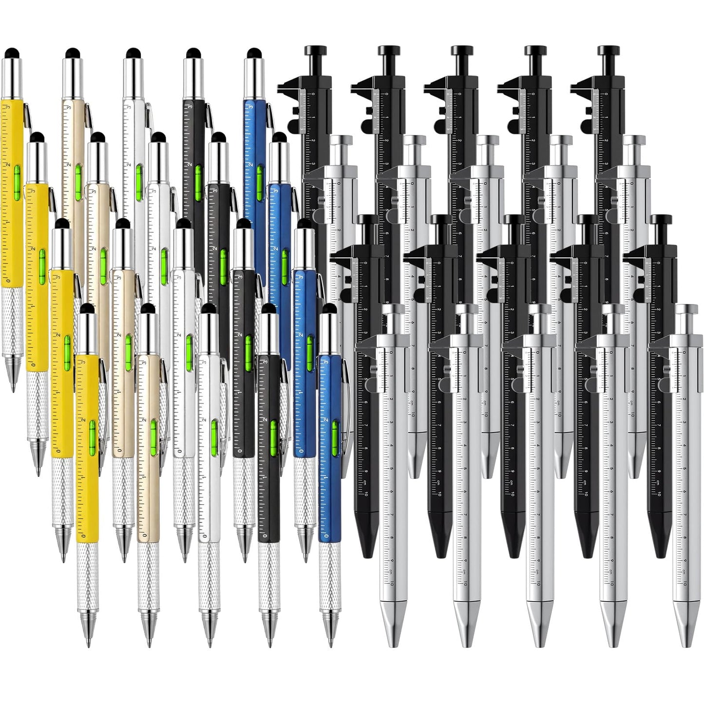 AmazingSpark 40 Pcs for Men Employee Appreciation Gifts 6 in 1 Multi Tool Pens with Level Gauge Stylus Vernier Caliper Multi Tool Pens for Dad Husband Coworker Birthday(Vivid Color)