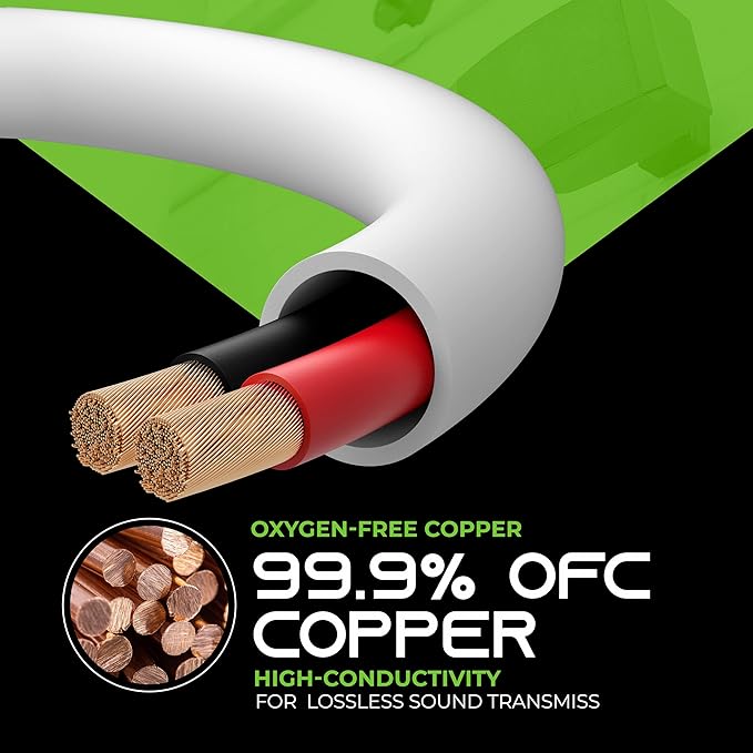 GearIT 14/2 Speaker Wire (500 Feet) 14AWG Gauge - in Wall Audio Speaker Wire Cable / CL2 Rated / 2 Conductors - OFC Oxygen-Free Copper, White 500ft