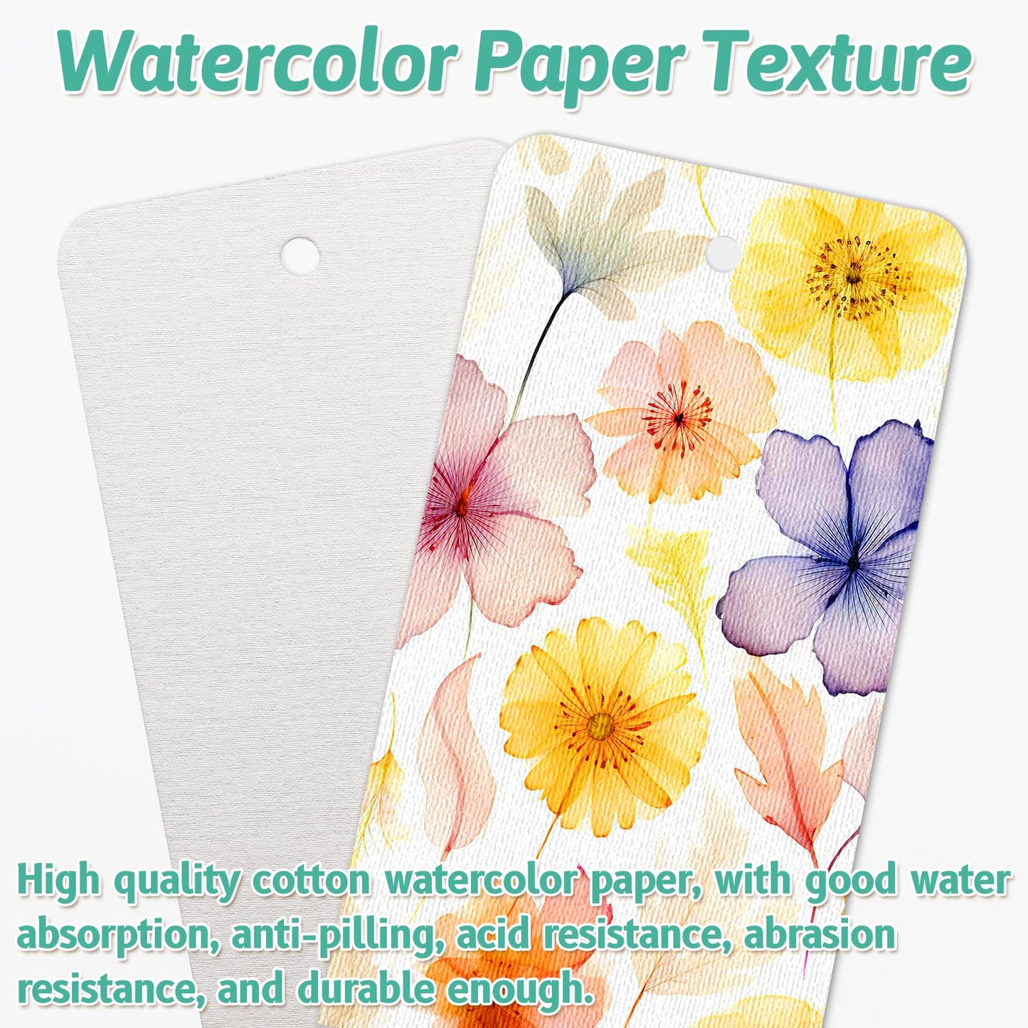 DSYIL 100 Sets Watercolor Paper Bookmarks with Tassels, Blank Book Marks Making Kit, Heavyweight Watercolor Paper Cards Bulk for Classroom Projects and DIY Craft, 5.5 x 2 Inches