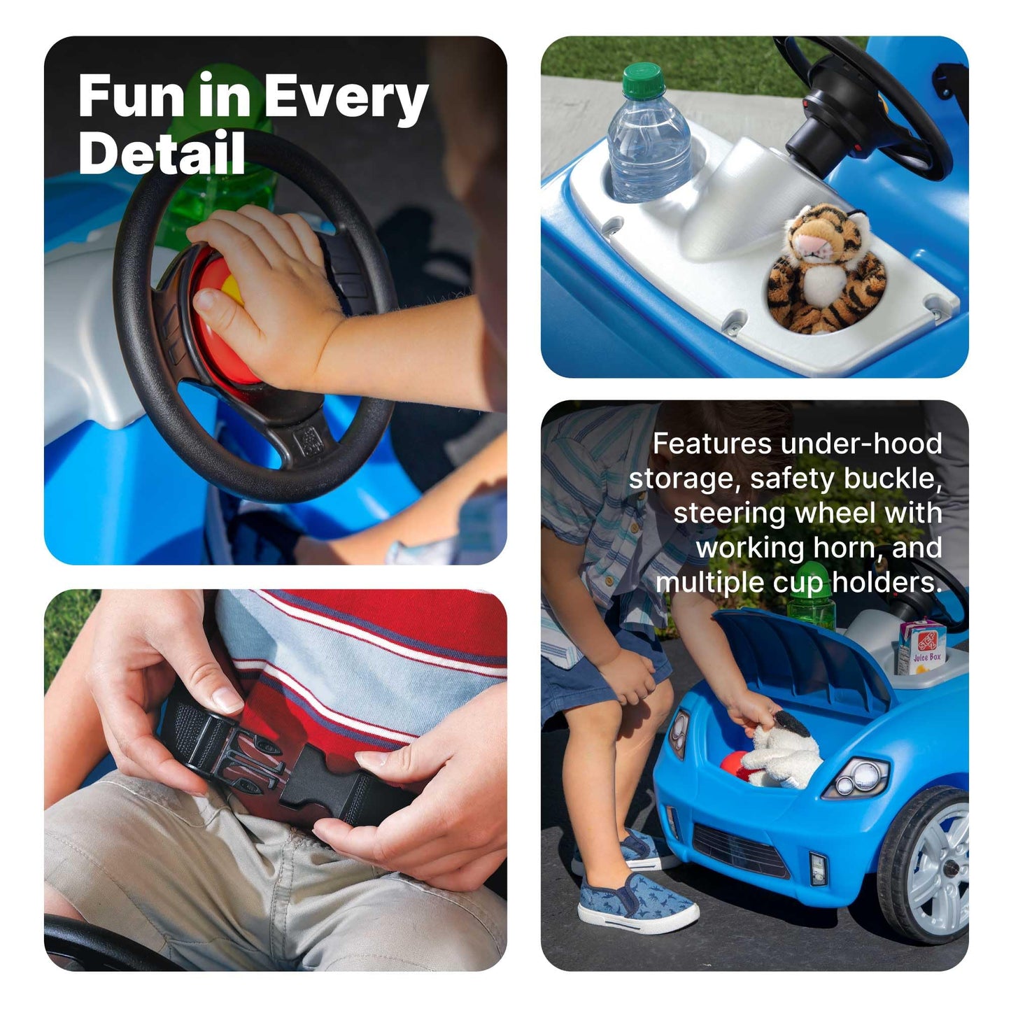 Step2 Whisper Ride II Kids Push Car, Ride-On Car with Seat Belt and Horn, Toddlers and Preschoolers Ages 18 Months–4 Years, Max Weight 50 lbs., Quick Fold Handle, Stroller Alternative, Blue