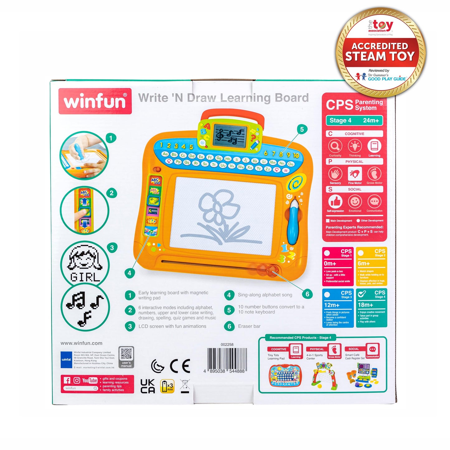 winfun Write 'n Draw Learning Board – Interactive Educational Toy for Toddlers, LCD Screen, 6 Learning Modes, Numbers, Letters, Music & More, Ideal for Ages 24 Months+